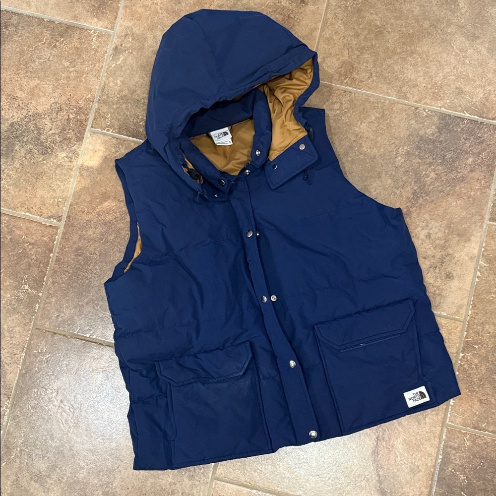 The North Face Blue Vest with Tan Lining